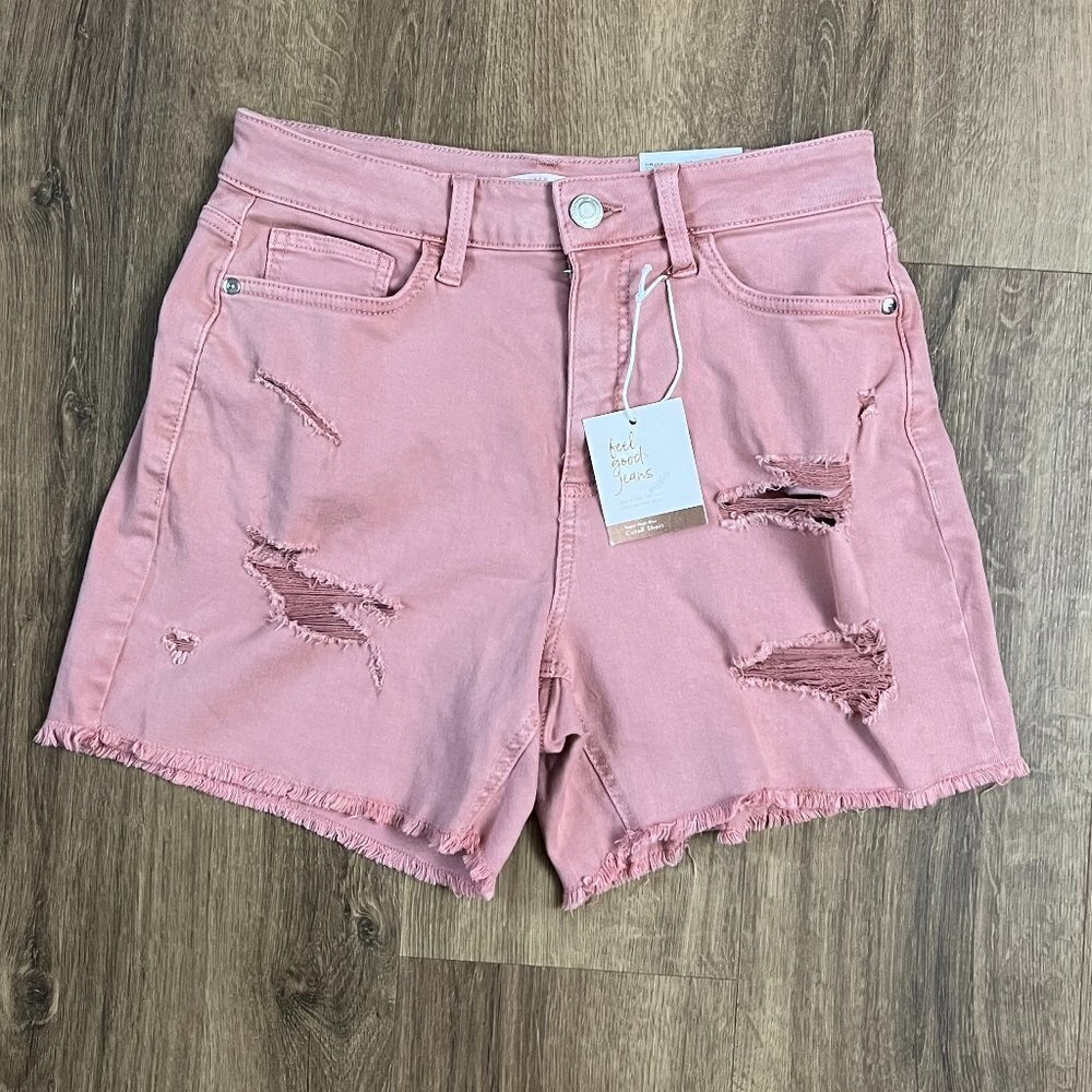 NEW LC Lauren Conrad Super High Rise Distressed Pink Denim Shorts Sz 4